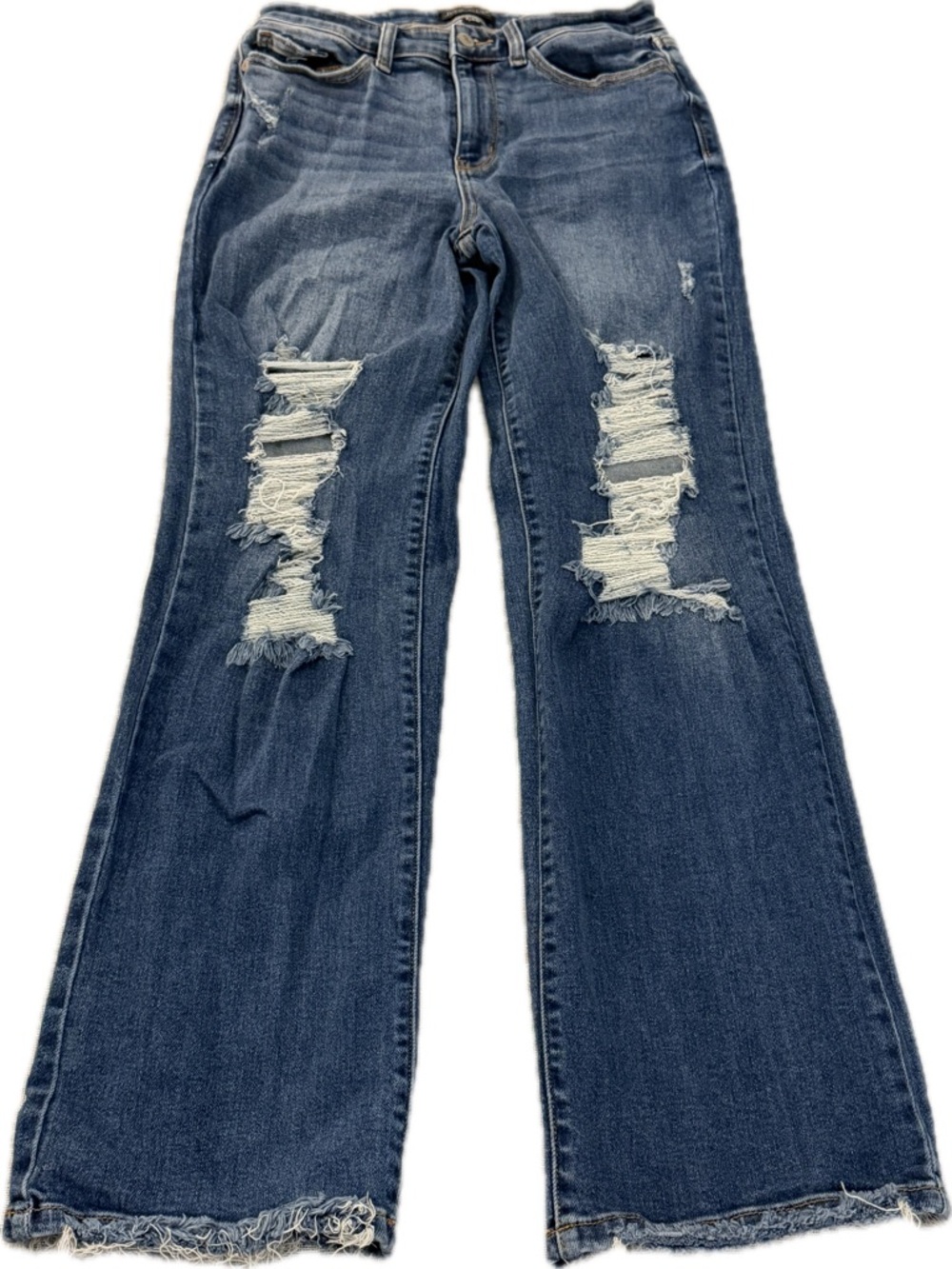 Judy Blue Dad Jeans Womens Size 7 28 Distressed Wide Leg Raw Hem High Rise